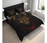 Evil Dragon Emperor Duvet Cover Sets, Black Dragon Bedding Sets Double-Sided Printing, Soft Microfiber Quilt Cover With Zip Fastening + 2 Pillowcase, 290x235 M&-95