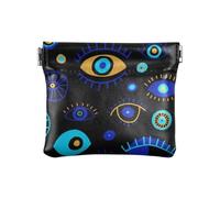 Evil Eeys Doodle Women's Leather Coin Purse Convenient Mini Makeup Bag for Woman Girl, Evil Eeys Doodle, 4.33"(L) x 3.74"(W) x 0.39"(H), Classic