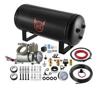 Evil Energy 2 Gallon Air Tank and Compressor Kit 6 Ports 1/4" NPT 150PSI Rated 12V Compressor Air Tank for Air Horn, Inflating Tires, Car, Truck, Suspension Systems, Train Horn, DIY Pneumatic Tools