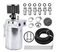 EVIL ENERGY Oil Catch Can, Universal Baffled Catch Can Kit with Breather Filter, 300ml Aluminum Air Oil Separator Tank NBR Fuel Hose Kits for PCV System Silver