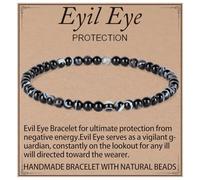 Evil Eye Agate Bracelet - Ultimate Protection Bracelet for Women Men - Natural Gem Stone Beaded Stretch Elastic Healing Bracelets 4mm