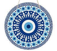 Evil Eye All Seeing Eye Superstitious Turkish Ethnic Round Wooden Hanging Sign for Home Office Wall Art Decor Door Hanger Gift 8×8 Inches