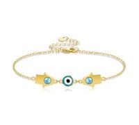 Evil Eye Anklet 925 Sterling Silver Evil Eye Turquoise Pendant Anklet Hand of Fatima Protective Beach Jewellery Gifts for Women Girls Evil Eye Lover