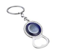 Evil Eye Bottle Opener Keyring Silver Zinc Alloy Round Blue Charm | Zinc alloy construction with distinctive evil eye design and practical bottle opening function on a keyring