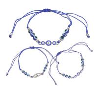 Evil Eye Bracelet 3pcs Blue Alloy Wax String for Birthday Daily Wear | Sterling Silver Beaded Bracelet, Halloween Season, Classic Fashion Style, Comfortable Wear, Mystery Touch
