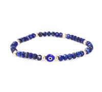 Evil Eye Bracelet - Handmade Natural Stone Lapis Faceted Rondelle Beads - Women's Jewelry
