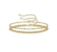 Evil Eye Bracelets for Women,18k Gold Plated Dainty Adjustable Layered Paperclip Bracelet Cute Stackable Gold Bead Bracelets Set for Protection(bead)