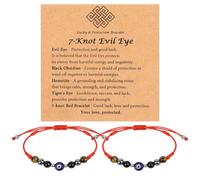 Evil Eye Bracelets for Women Men - Red Braided 7 Knot Lucky Couples Bracelets with Card Triple Protection Bracelet Jewelry Gifts for Him Her Boyfriend Girlfriend Valentines Day Birthday