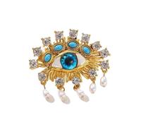 Evil Eye Brooch Fashion Unique Elegant Rhinestone Vintage Lucky Charms Eye Brooch Enamel Tassel Pearl Pin Clothing Jewelry Clothing Backpack Jacket Hat Decoration DIY, L, Crystal Rhinestone Pearl, no