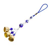 Evil Eye Car Ornament Metal Bell Blue Decorative Pendant | Beaded Ornament with Copper-colored Bell, Rearview Mirror or Door Handle Hanging, Home Wind Chime Use