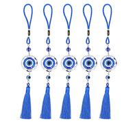 Evil Eye Charm, 5 Pcs Decorative Evil Eyes Charm with Tassel Blue Evil Eyes Blessing Charm Turkish Evil Eyes Wall Hanging Amulet Evil Eye Car Hanging Ornament for Car Housewarming,26.5cm(Round)
