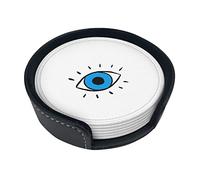 Evil Eye Coasters for Drinks,Coaster for Ccoffee Table, with Storage Box Leather Round Coasters Set of 6