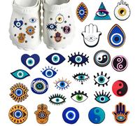 Evil Eye Croc Charms - 26PCS Croc Charms, PVC Shoe Charm with Hamsa and Yin Yang, DIY Shoes Decor, Evil Eye Shoes Accessories, Gothic Clog Charm, Blue Shoe Decor for Clog Accessories, Christmas Gifts