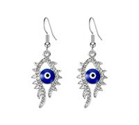 Evil Eye Dangle Drop Earrings for Women, Rhinestone Turkish Blue Nazar Eye Hook Earrings, Boho Silver Protection Amulet Fashion Jewelry Gift, S, Metal, No Gemstone