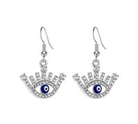 Evil Eye Dangle Drop Earrings for Women, Rhinestone Turkish Blue Nazar Eye Hook Earrings, Boho Silver Protection Amulet Fashion Jewelry Gift, S, Metal, No Gemstone