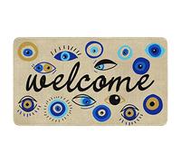 Evil Eye Doormat Psychedelic Evil Eye Welcome Mat Low-Profile Non-Slip Throw Rug for Porch Front Door Floor Indoor Outdoor Entrance Decor Burlap 17 X 30 Inch