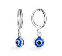 Evil Eye Earrings for Women Stainless Steel Evil Eye Turkish Nazar Dangle Hoop Earrings Boho Tiny Lucky Protection Amulet Spiritual Jewelry Gift (Silver)