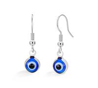 Evil Eye Earrings for Women Stainless Steel Evil Eye Turkish Nazar Dangle Hoop Earrings Boho Tiny Lucky Protection Amulet Spiritual Jewelry Gift (Silver 2)