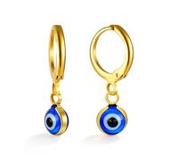 Evil Eye Earrings for Women Stainless Steel Evil Eye Turkish Nazar Dangle Hoop Earrings Boho Tiny Lucky Protection Amulet Spiritual Jewelry Gift (Gold)