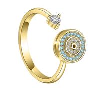 Evil Eye Fidget Ring - Copper, 17-Gauge Adjustable Devil Eye Ring Rhinestone-Studded | Anti-Stress Statement Finger Ware For Daily Wear, Party, Women, Men, Couples