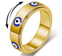 Evil Eye Fidget Ring for Women - 18K Gold Plated Stainless Steel Spinner Rings for Anxiety Relief, Ojo Turco Ring Luck Amulet, Turkish Faith Protection Stackable Jewelry Gift for Women Men, Stainless