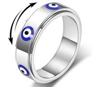 Evil Eye Fidget Ring for Women - 18K Gold Plated Stainless Steel Spinner Rings for Anxiety Relief, Ojo Turco Ring Luck Amulet, Turkish Faith Protection Stackable Jewelry Gift for Women Men, Stainless