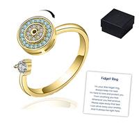 Evil Eye Fidget Ring, S925 Sterling Silver Rotating Evil Eye Anxiety Rings for Women, Adjustable Spinner Ring, Fidget Anti-Anxiety Jewelry for Women Girls (Gold)
