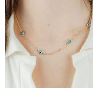 Evil Eye Gold and Silver Charm Protection Turkish Eye Blue Bead Choker Necklace The Colourful Aura Gold 18 inches