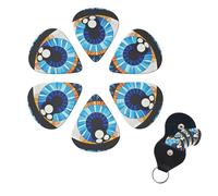Evil Eye Guitar Picks 6 Pack, 0.46mm Thickness Celluloid Bass Pick with Leather Guitar Pick Holder Keychain Abstract Art Pics Plectrum for Acoustic Electric Guitar, Ukulele, Bass