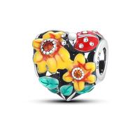 Evil Eye Hamsa Fatima Sunflower Love Heart Lucky Ladybird Flower Elephant Charm Bead Pendant 925 Sterling Silver Compatible With Pandora Charm Moments Bracelet (Heart Ladybird Ladybug Sunflower)