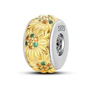 Evil Eye Hamsa Fatima Sunflower Love Heart Lucky Ladybird Flower Elephant Charm Bead Pendant 925 Sterling Silver Compatible With Pandora Charm Moments Bracelet (Sunflower Spacer Stopper)