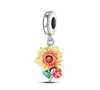 Evil Eye Hamsa Fatima Sunflower Love Heart Lucky Ladybird Flower Elephant Charm Bead Pendant 925 Sterling Silver Compatible With Pandora Charm Moments Bracelet (Sunflower Ladybird Ladybug)