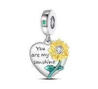 Evil Eye Hamsa Fatima Sunflower Love Heart Lucky Ladybird Flower Elephant Charm Bead Pendant 925 Sterling Silver Compatible With Pandora Charm Moments Bracelet (Sunflower You Are My Sunshine)