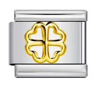 Evil Eye Heart Lucky Four Leaf Clover Dog Cat Paw Birthday Silver Gold 9mm Italian Link Charm Compatible With Nomination Bracelet Mum Mom Mother Daughter (Four Leaf Clover 18k Heart)