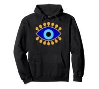 Evil Eye in Blue Golden Nazar Protection as Boho Spiritual Pullover Hoodie