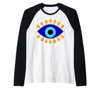 Evil Eye in Blue Golden Nazar Protection as Boho Spiritual Raglan Baseball Tee