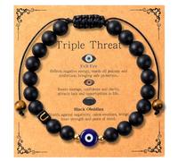 Evil Eye Initial U Bracelet for Men Teen Boys Triple Protection Beaded Bracelet as Fathers Day Birthday Christmas Back to School Graduation Anniversary Holiday Gifts for Son Dad Brother Nephew Uncle