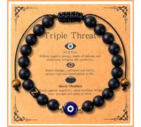Evil Eye Initial Z Bracelet for Men Teen Boys Triple Protection Beaded Bracelet as Fathers Day Birthday Christmas Back to School Graduation Anniversary Holiday Gifts for Son Dad Brother Nephew Uncle