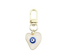 Evil Eye Keychains Heart Keychains Protection Charm Car KeyRing for Women Men, White, Adjustable