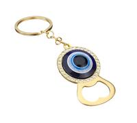 Evil Eye Keyring Bottle Opener Zinc Alloy Blue Glass Pendant Gift H | Gold-tone zinc alloy construction with blue glass eye and rhinestone accents for durability and visual appeal