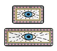Evil Eye Kitchen Rugs Set of 2 Boho Non-Slip White Kitchen Rug and Mat Cushioned Kitchen Runner Rug Carpets for Kitchen Floor Bedroom Farmhouse Decor 17"x47"+17"x30"