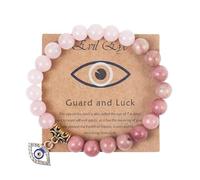 Evil Eye Lucky Bracelet with Card for Women Men Evil Eye Natural Stone Beads Inspirational Bracelet Protection Good Luck Amulet Jewelry Gift, S, Zinc, no gemstone