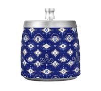 Evil Eye Magic Blue Steel Cigarette Ashtray with Lid for Indoor Outdoor Use, Cute Non-slip Outside Cigarette Holder for Cigar Lovers Smokers