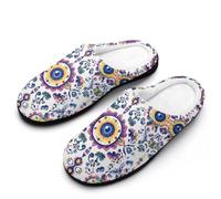 Evil Eye Mandala Pattern Flannel Slippers For Men Memory Foam Soft Warm Home Shoes Print 13-14（46-47）