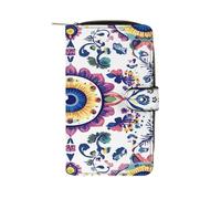Evil Eye Mandala Pattern Long Zippered Pouch Slim Clutch Organizer Purse Money and Credit Card Holder for Men Women