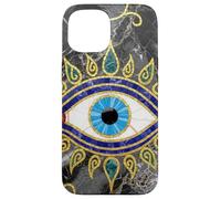 Evil Eye Mosaic Gold Color Black Marble Protection Turkish Case for iPhone 15