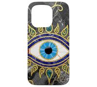 Evil Eye Mosaic Gold Color Black Marble Protection Turkish Case for iPhone 15 Pro