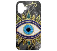 Evil Eye Mosaic Gold Color Black Marble Protection Turkish Case for iPhone 16 Plus