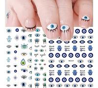 Evil Eye Nail Art Stickers Decals 7 Sheets Self Adhesive Pegatinas Uñas Turkish Blue Eye Hamsa Hand Eye of Fatima Cartoon Charms Design Manicure Tips Nail Decoration for Women Girls Gift