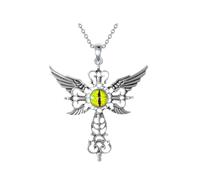 Evil Eye Pendant Cross Necklace Silver Angel Wings Evil Eye Cross Necklace Gothic Stainless Steel Pendant Jewellery Celtic Knot Pendant Necklaces Jewellery Gift for Men Women (Green)
